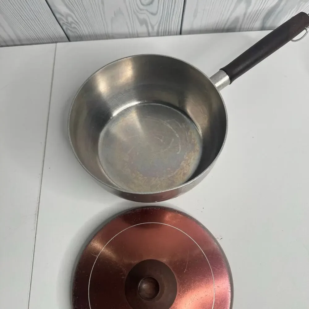 Lot of 3 Vtg MCM Wear-Ever/Faberwear Aluminum Pots Pan Skillet Copper Lids